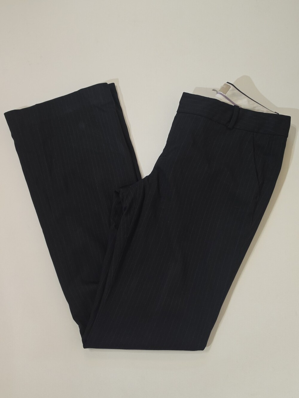 Banana Republic Martin Fit Pinstripe Dress Pants Womens 8 Long Black Bootcut